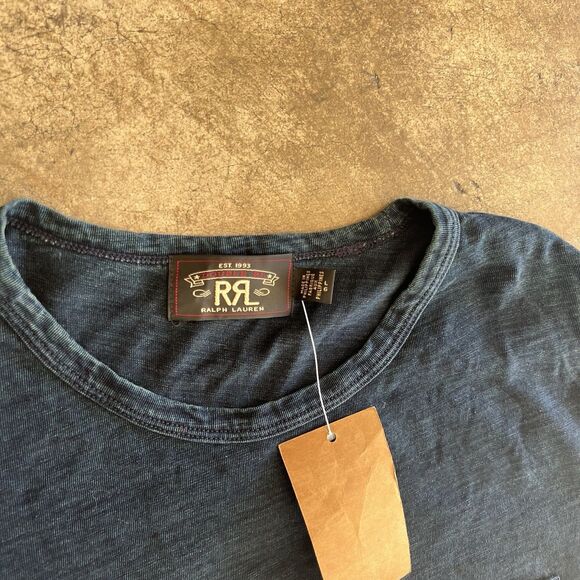 NWT RRL Double RL Shirt Mens L Short Sleeve Crewneck Pocket Pullover Tee Navy - Picture 2 of 2